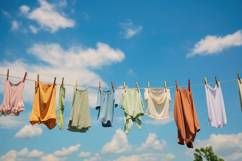 clothes hanging on a line outdoors to dry